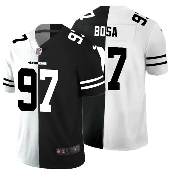 Men's San Francisco 49ers Black & White Split #97 Nick Bosa Limited Stitched Jersey